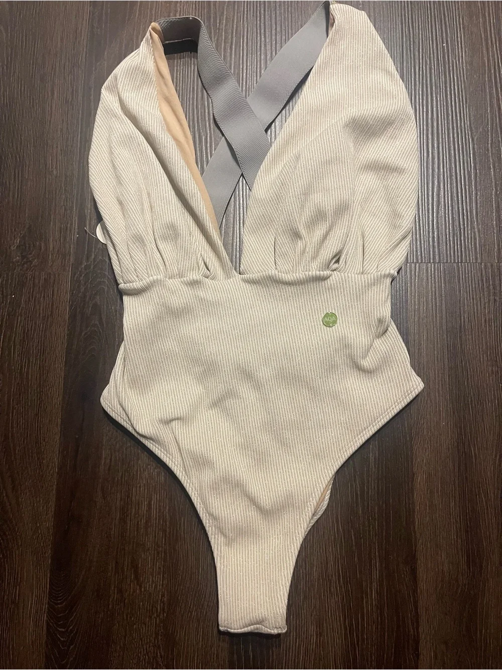 Ribbed Cream Kids One-Piece Swimsuit with Cross Back Straps